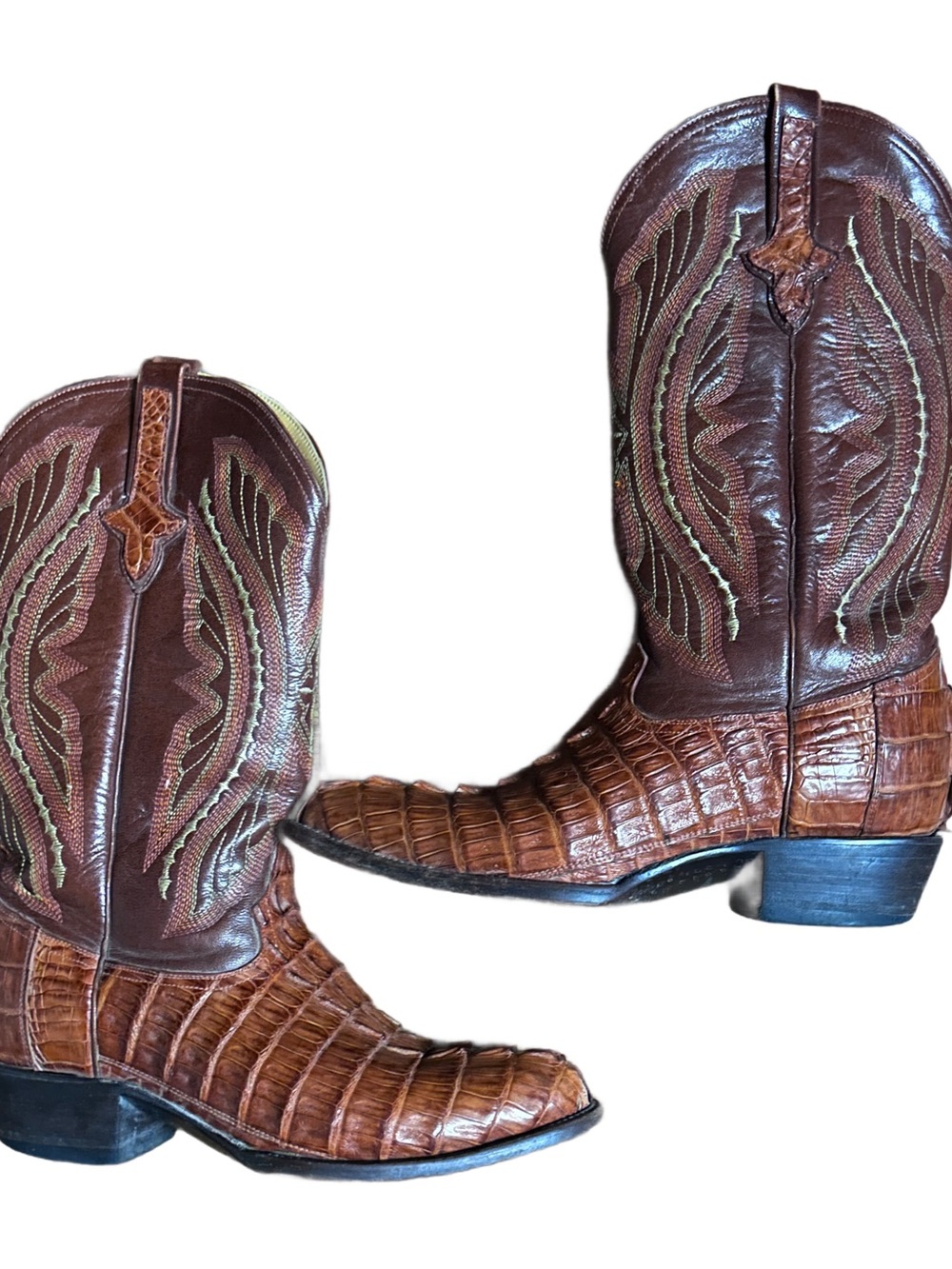 Ferrini ~ Vintage ~ Men’s 9 1/2 ~ Brown & Beige ~ Caiman Crocodile Leather Boots